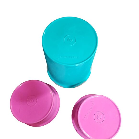 Tupperware Pink & Teal Plastic Stackable Containers With Lids - Picture 3 of 3